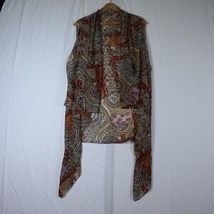 Vintage Style Abstract Psychedelic Draped Open Front Vest Kimono Multicolor
